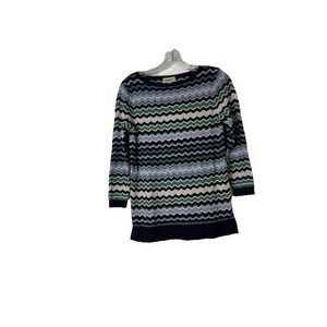 LOFT  Women's Zig Zag‎ Striped Sweater 3/4 Sleeve Sz S Light Weight
